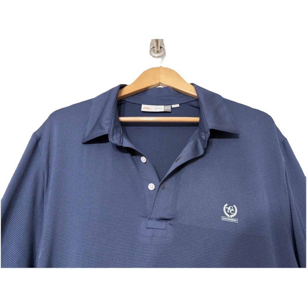 KJUS Polo Shirt Mens 2XL Soren Blue Stripe Performance UPF 50+ Preppy Golf Logo
